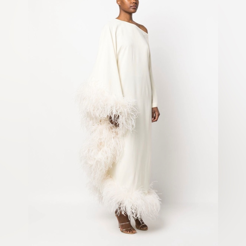 TALLER MARMO Ubud one-shoulder feather-trimmed crepe gown, Size IT 36 (XS) - Picture 2 of 11